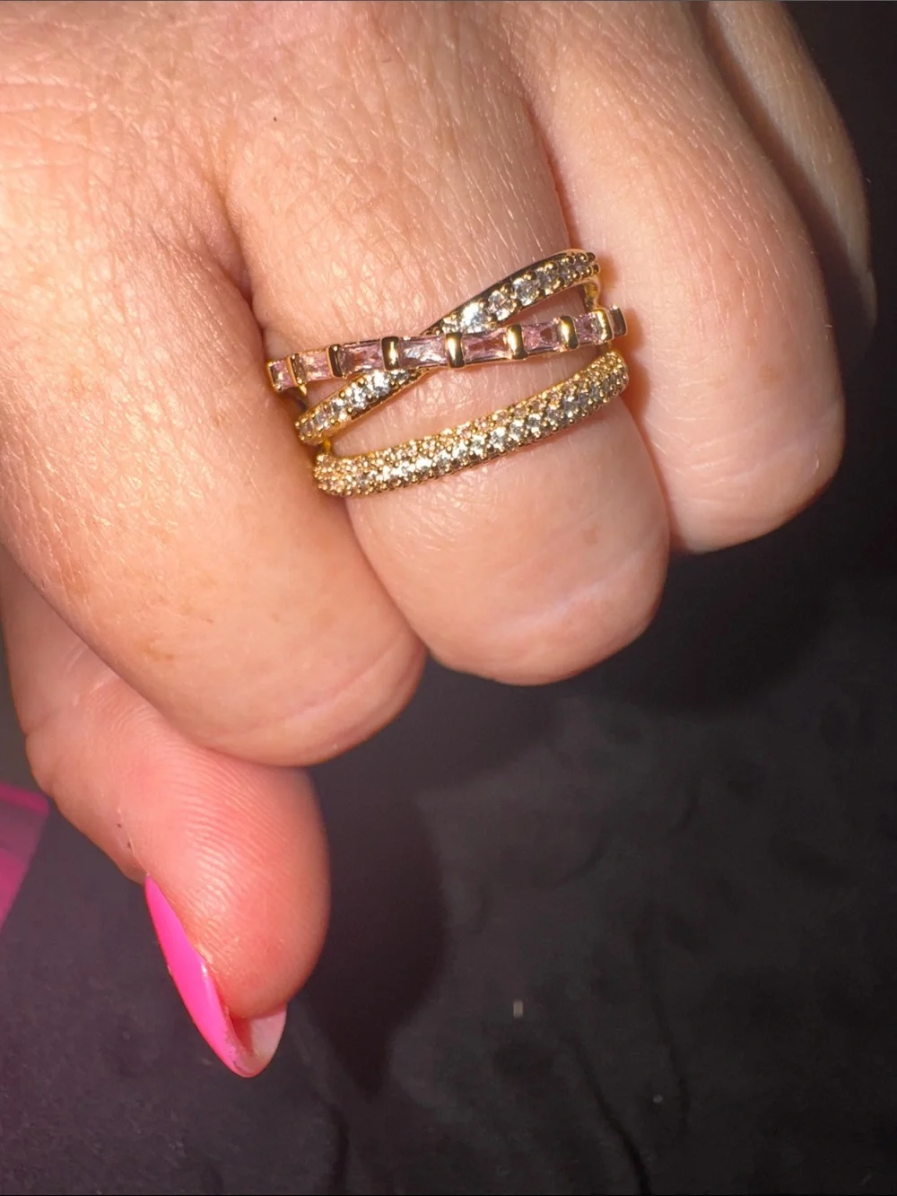 bp Gold Crisscross Pave Ring with Baguette Accents